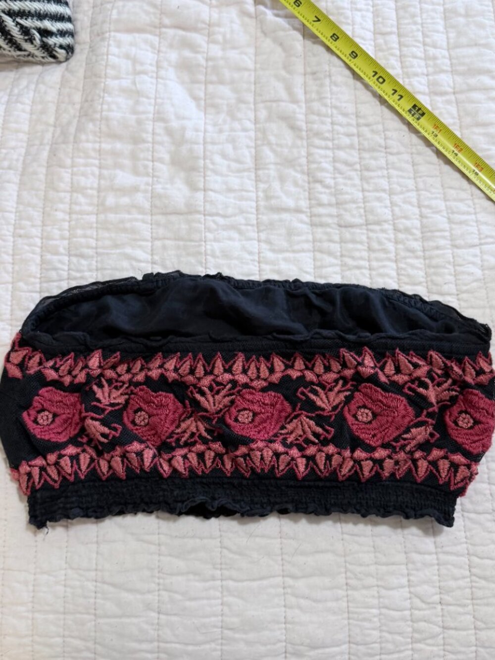 Free People Bandeau Tube Top Black Pink Floral Embroidered Lace Size S - Picture 4 of 8